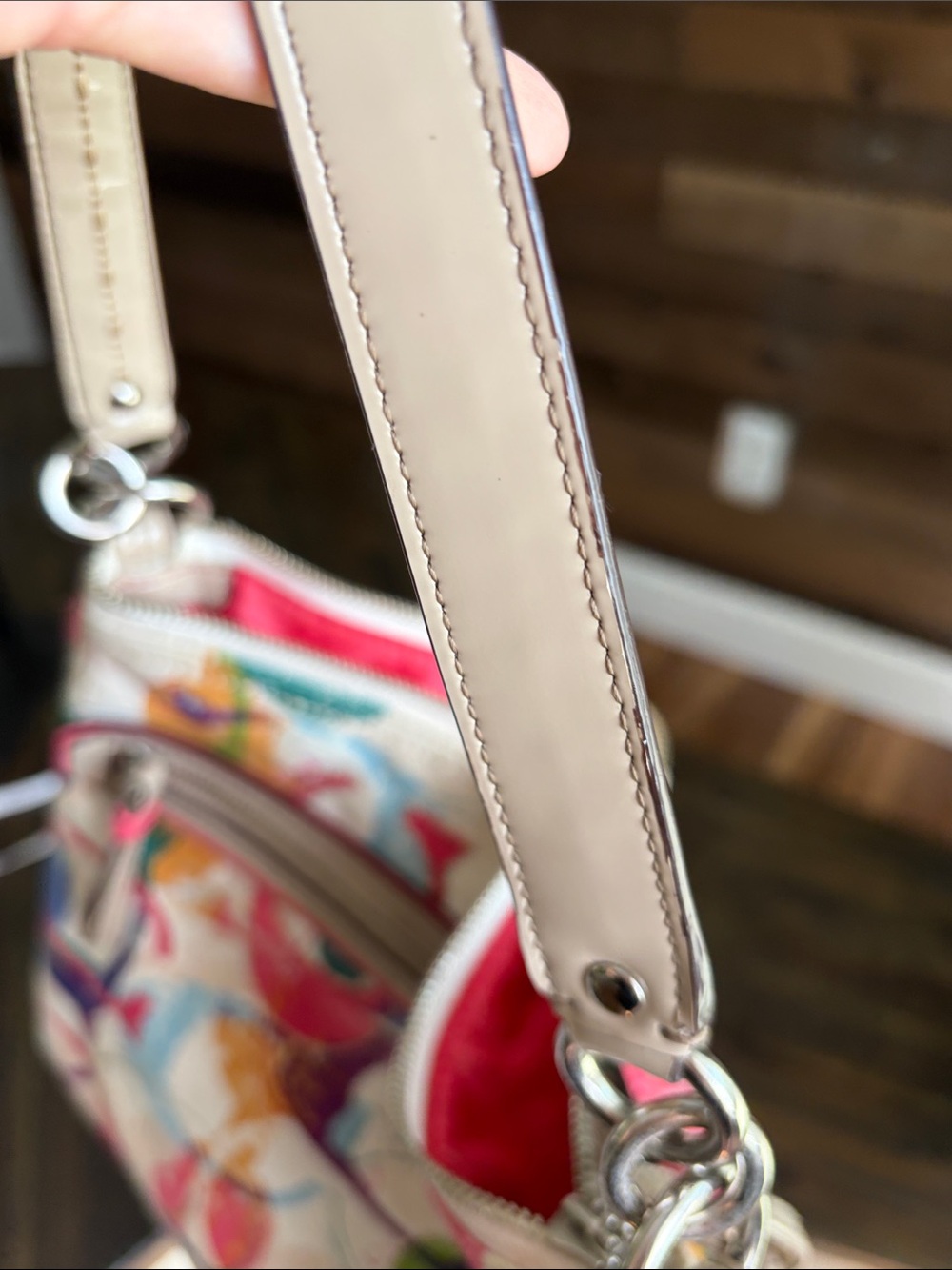 Coach Poppy Multicolor Canvas Shoulder Bag with Cream Leather Trim - Picture 16 of 16
